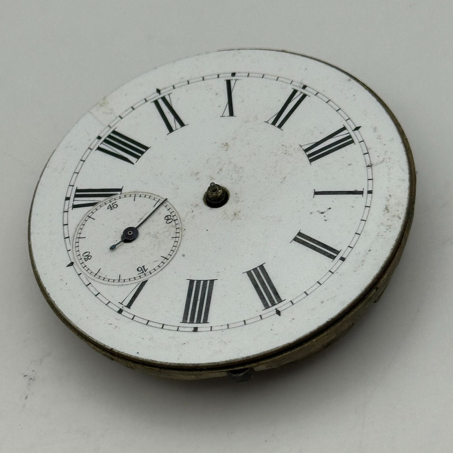 47.5mm Antique Key Wound Roman Numerals Pocket Watch Movement Dial PARTS REPAIR