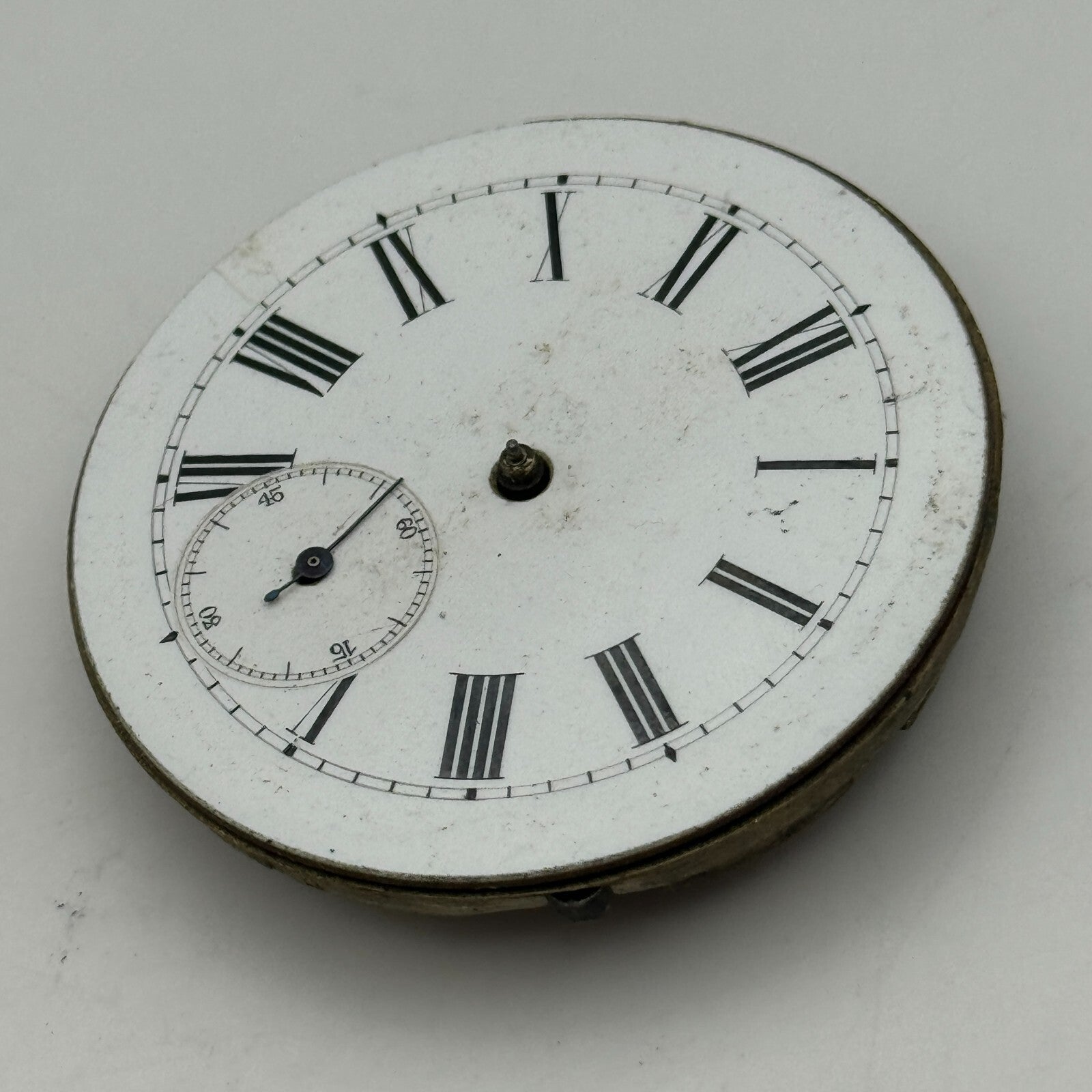 47.5mm Antique Key Wound Roman Numerals Pocket Watch Movement Dial PARTS REPAIR