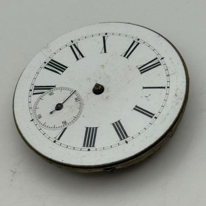 47.5mm Antique Key Wound Roman Numerals Pocket Watch Movement Dial PARTS REPAIR