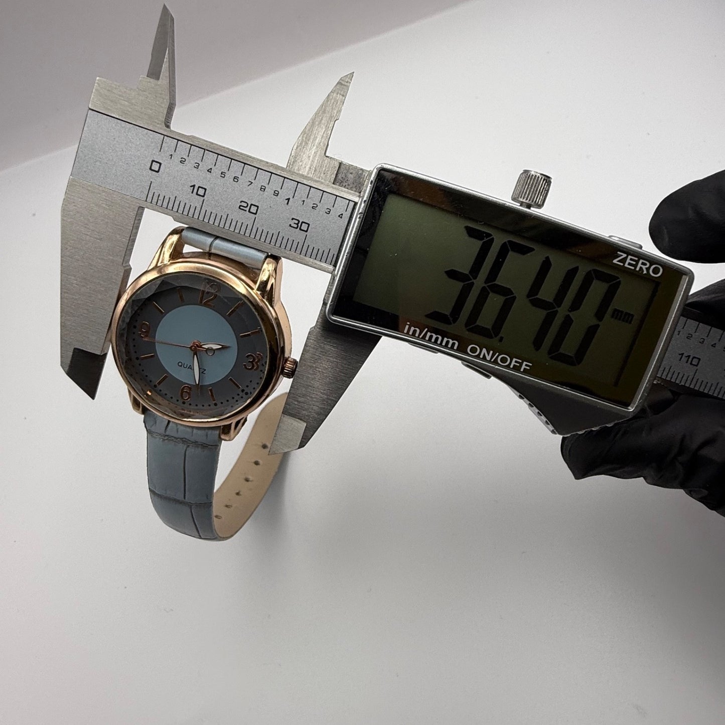 Working Ladies Rose Gold Tone Blue Dial & Strap Seconds Hand 34mm Quartz Watch