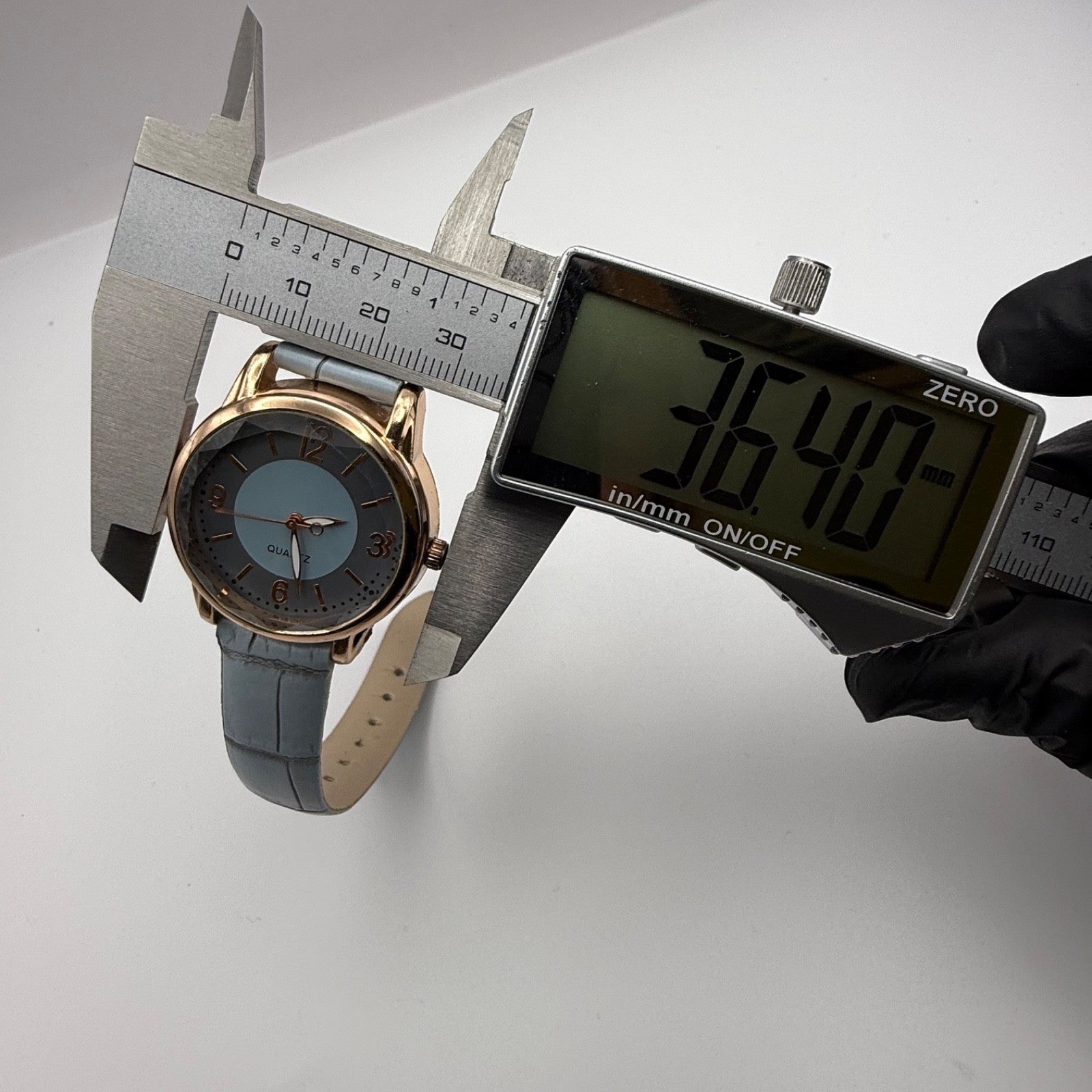 Working Ladies Rose Gold Tone Blue Dial & Strap Seconds Hand 34mm Quartz Watch