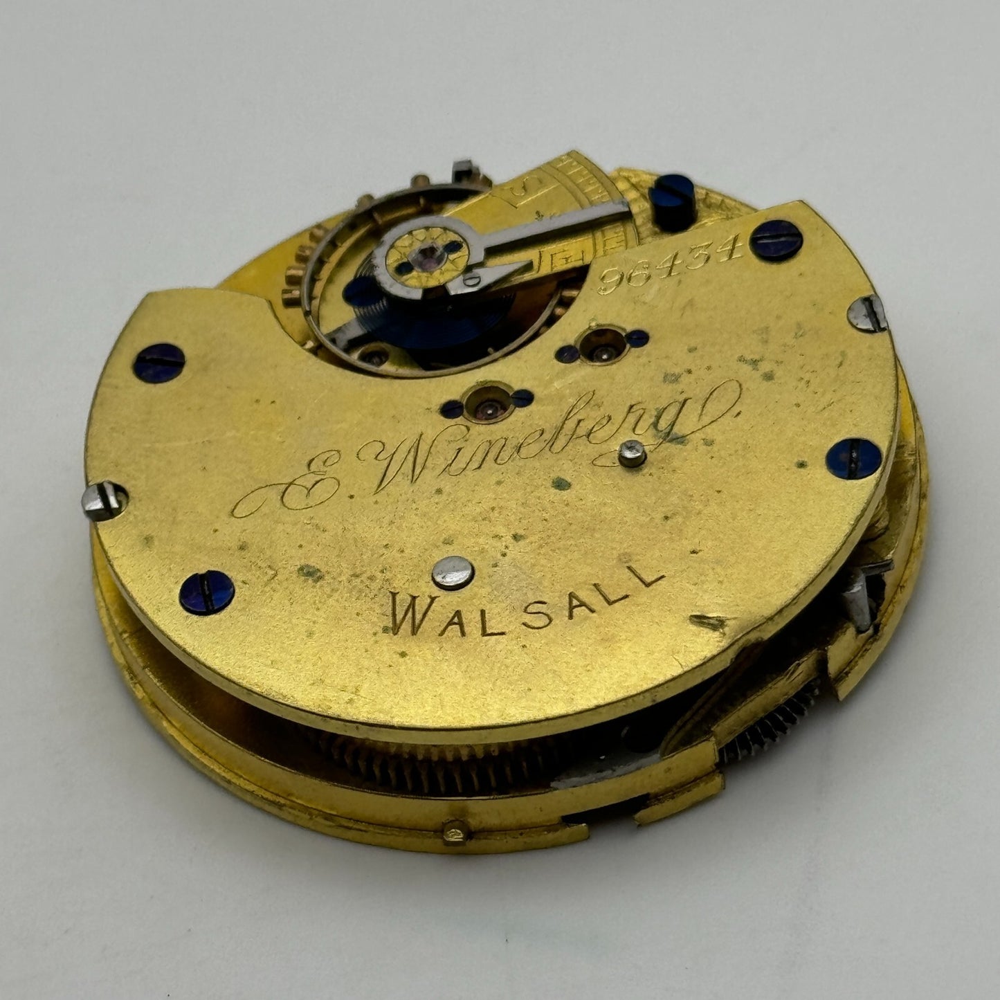 47.3mm Antique E Wineberg Walsall Pocket Watch Movement PARTS REPAIR SPARES