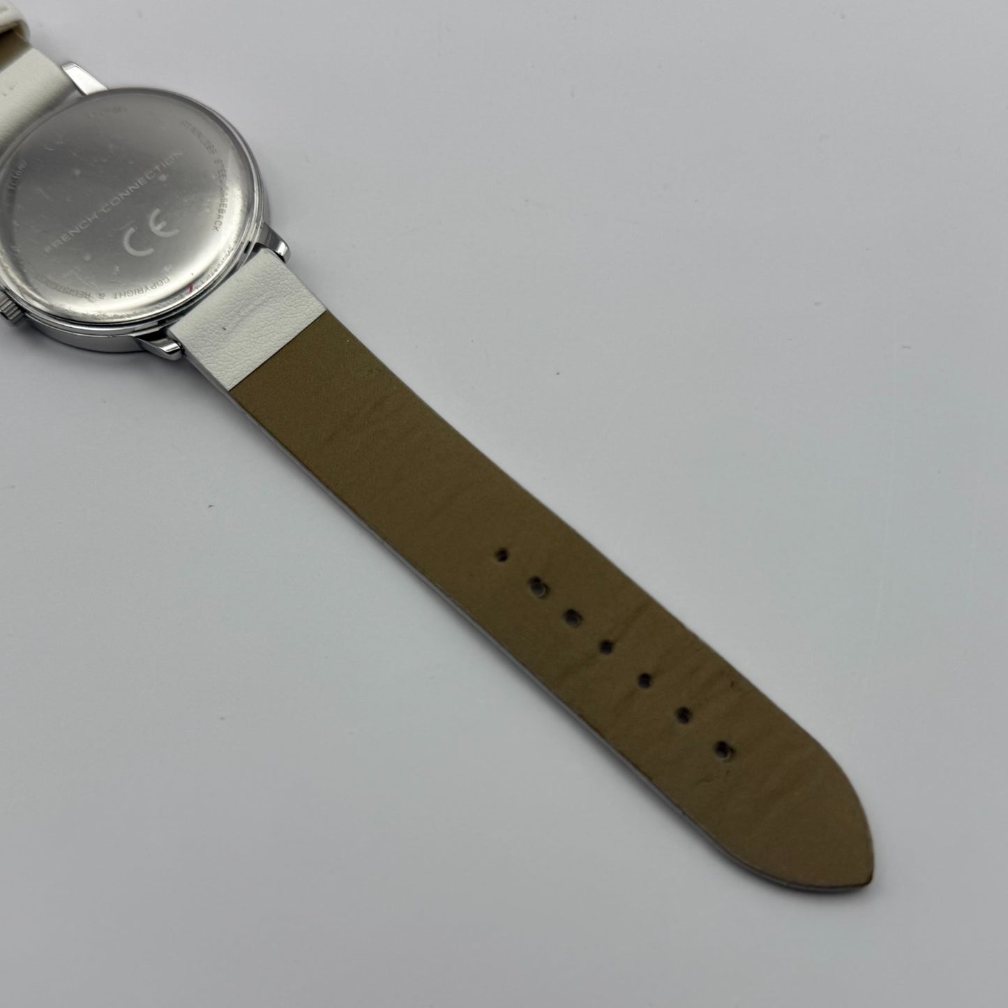 French Connection Ladies Quartz Watch White Strap Working 39mm New Battery