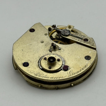 40.7mm Antique Nordmann Geneve Key Wound Pocket Watch Movement PARTS REPAIR