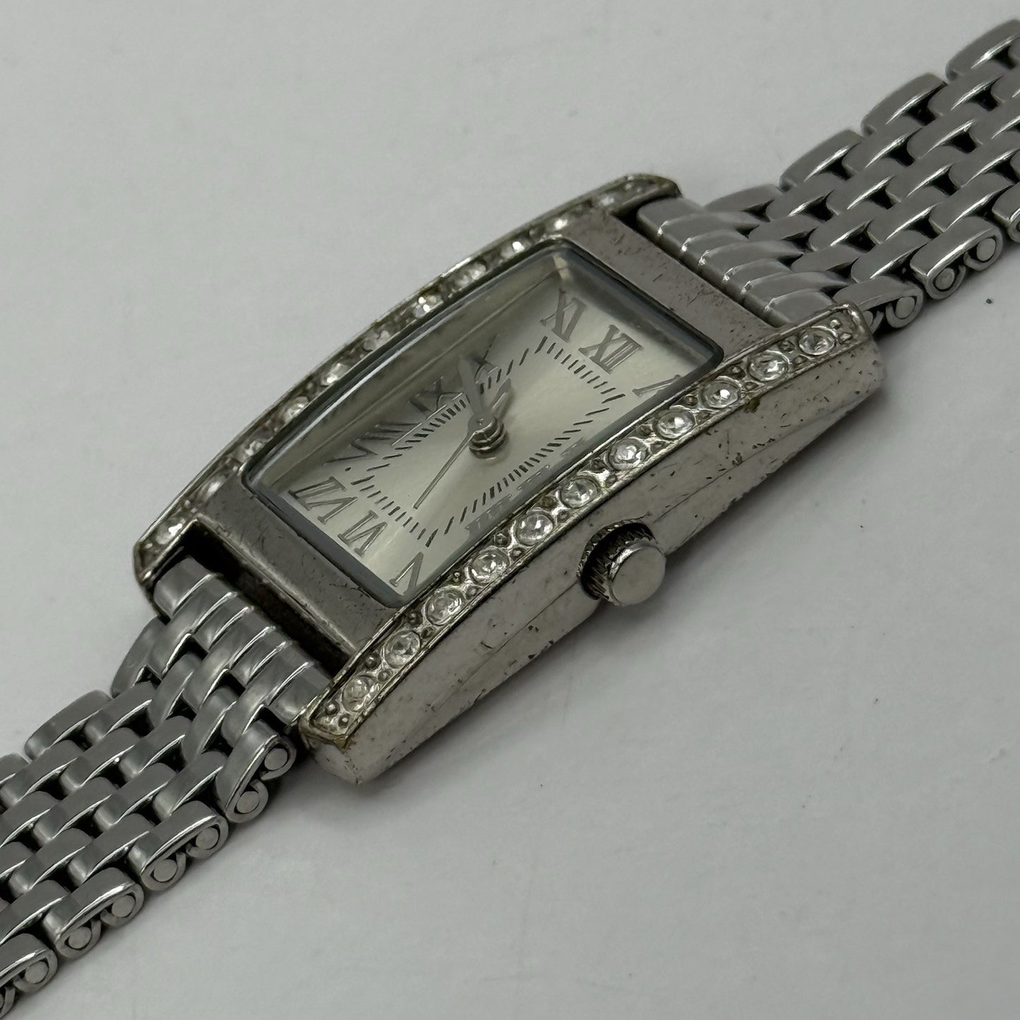 20mm Working Ladies M&S Silver Tone Jewelled Quartz Watch Broken Strap