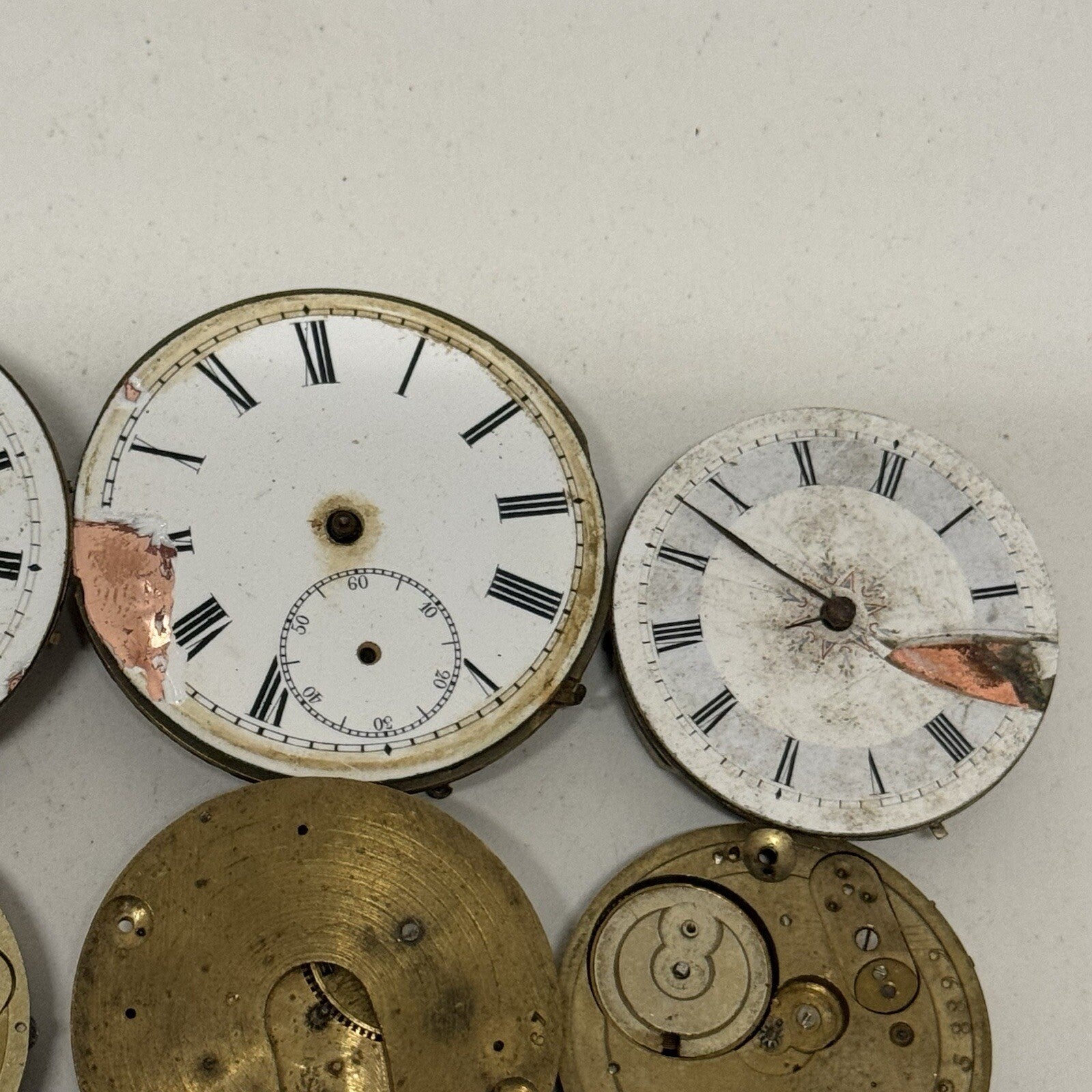 6 x Antique Manual Wind Pocket Watch Movements Parts Repair Bundle Job Lot