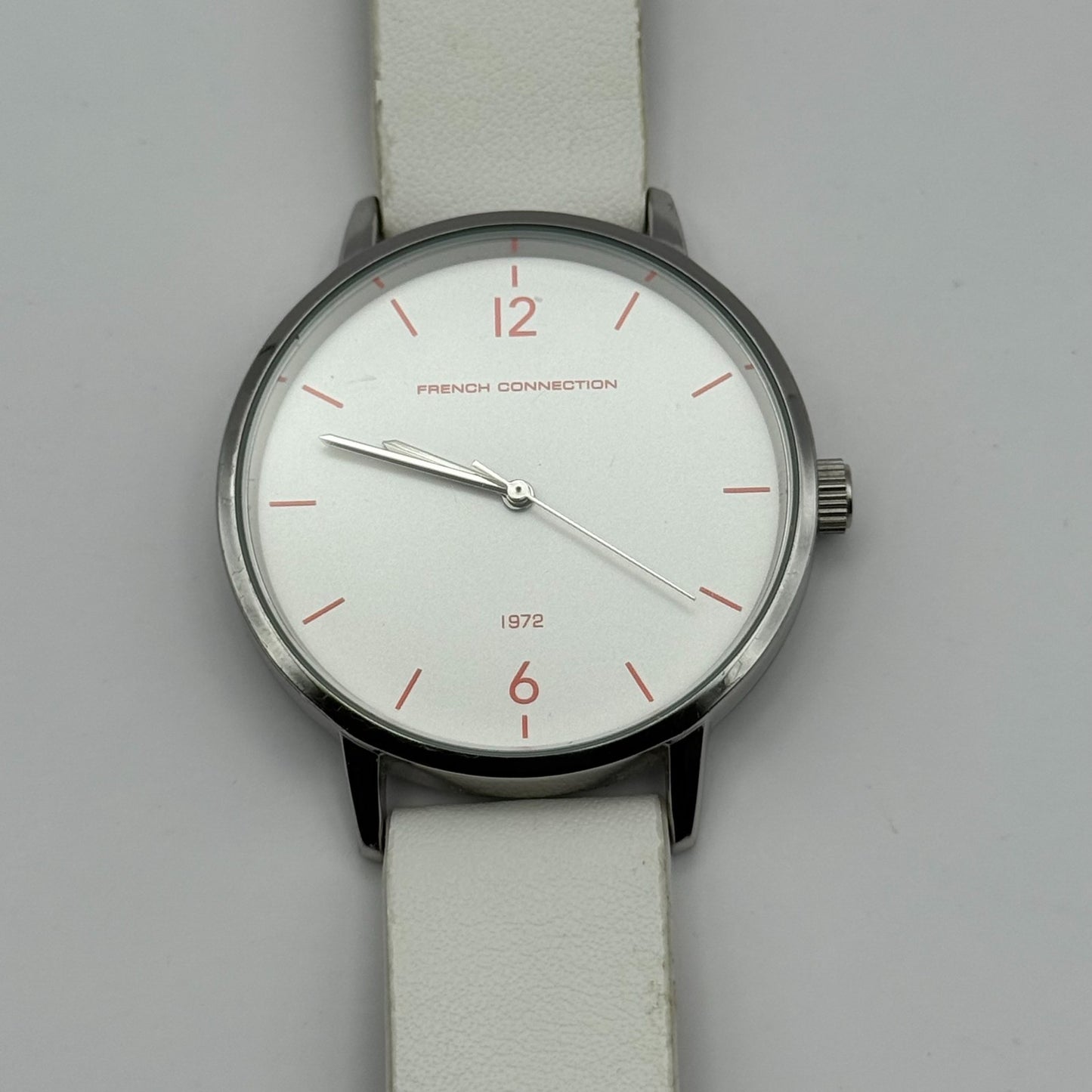 French Connection Ladies Quartz Watch White Strap Working 39mm New Battery