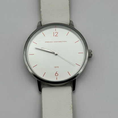 French Connection Ladies Quartz Watch White Strap Working 39mm New Battery