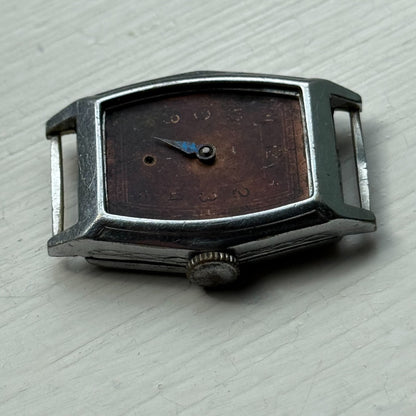 25mm Ladies Vintage Brown Patina Tonneau Dial Manual Wind Watch PARTS REPAIR