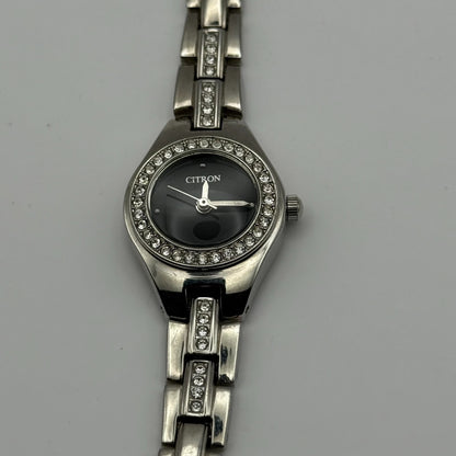Citron BLC202 Ladies Quartz Watch Black Dial Silver Tone Bracelet Working 21mm