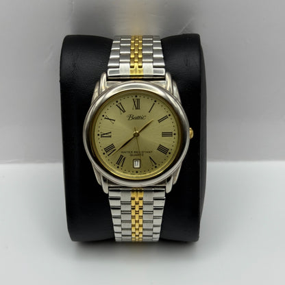 Battic Maruman Unisex Quartz Watch Two Tone Date Dial Gold Silver Working 33mm