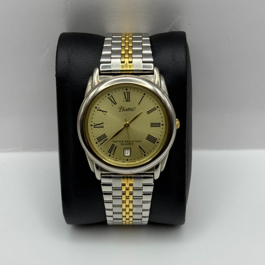Battic Maruman Unisex Quartz Watch Two Tone Date Dial Gold Silver Working 33mm