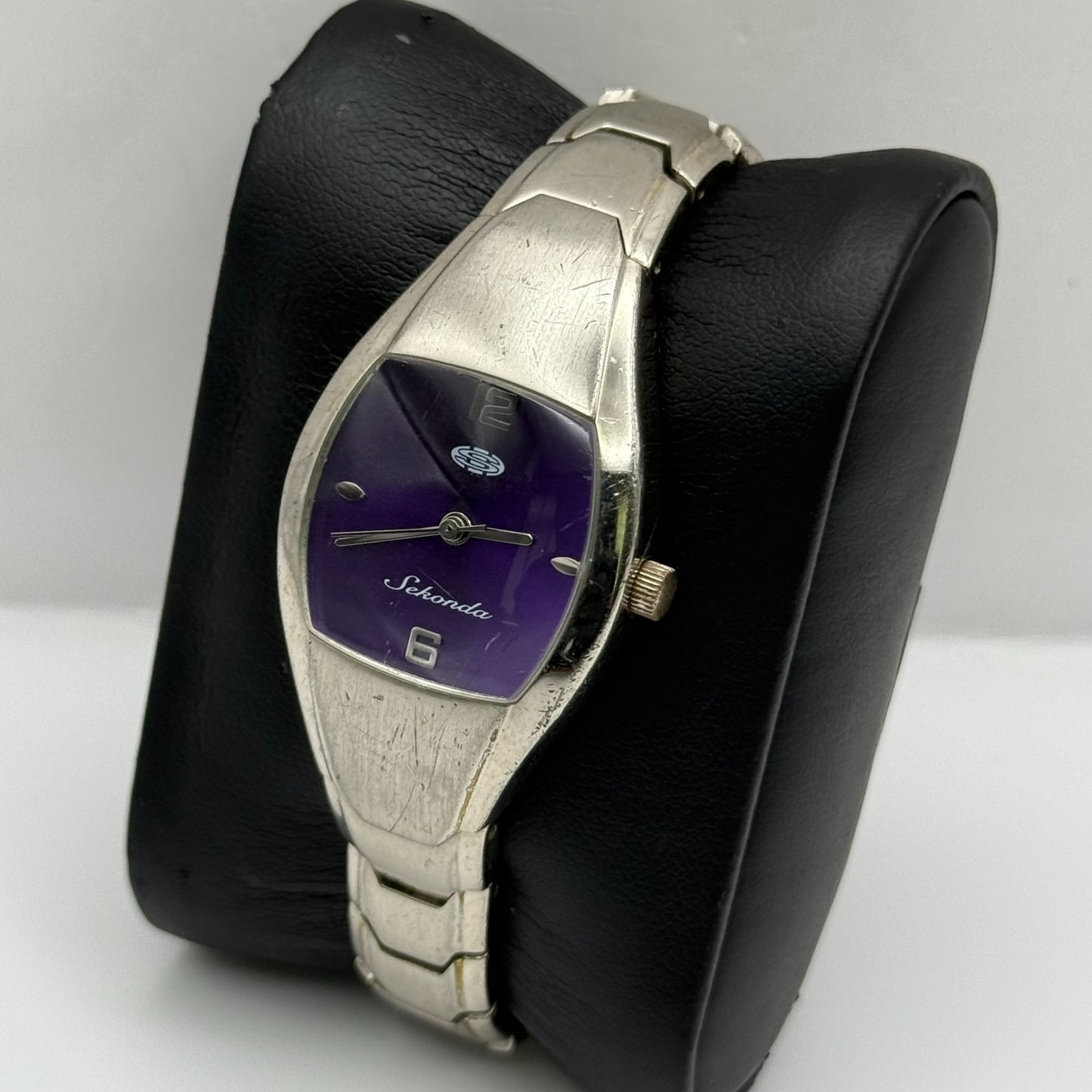 Sekonda Ladies Quartz Watch Purple Dial Silver Tone Bracelet Steel Working 24mm
