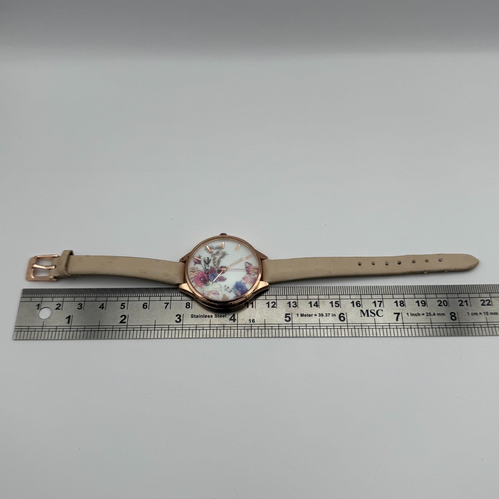 Elizabeth Rose Ladies Quartz Watch Floral Dial Rose Gold Tone Working 36mm