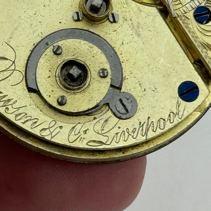 36.3mm Antique Stewart Dawson Co Liverpool Key Wound Pocket Watch Movement PARTS