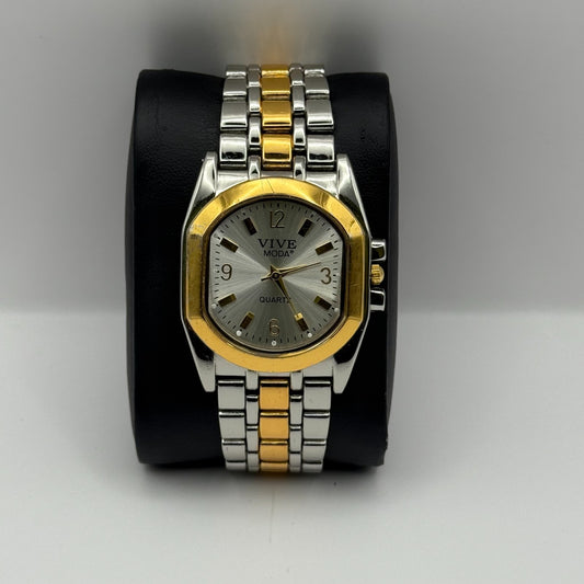 Vive Moda Ladies Quartz Watch Silver Gold Tone Bracelet Steel Working 32mm