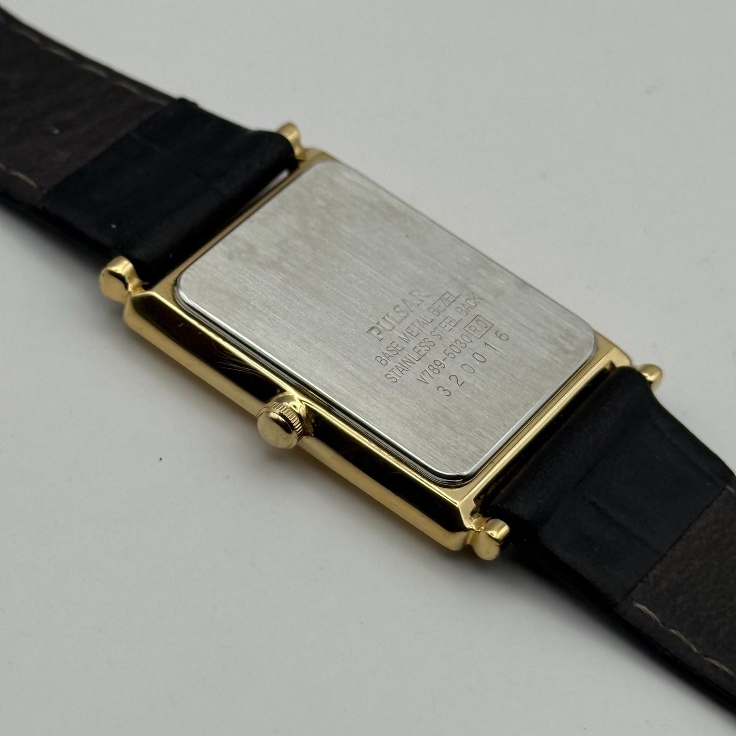 Pulsar Tank Watch Quartz Rectangular Date Dial Black Strap Japan Working 23mm