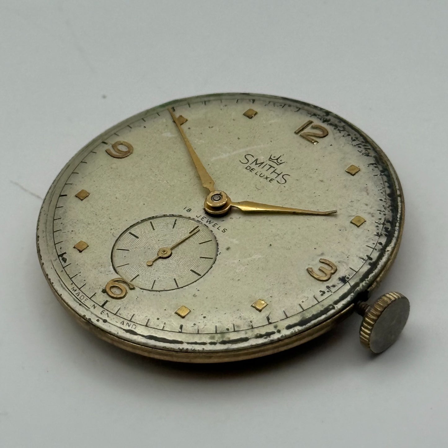 Smiths De Luxe 18 Jewels Watch Movement Manual Wind Vintage Parts Repair 32.3mm