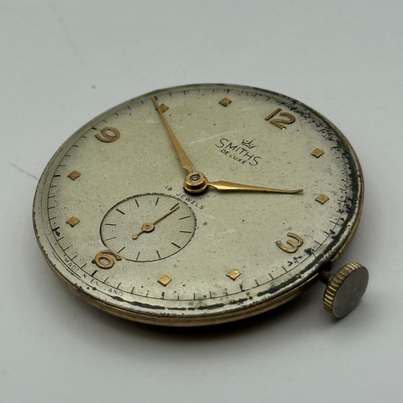Smiths De Luxe 18 Jewels Watch Movement Manual Wind Vintage Parts Repair 32.3mm
