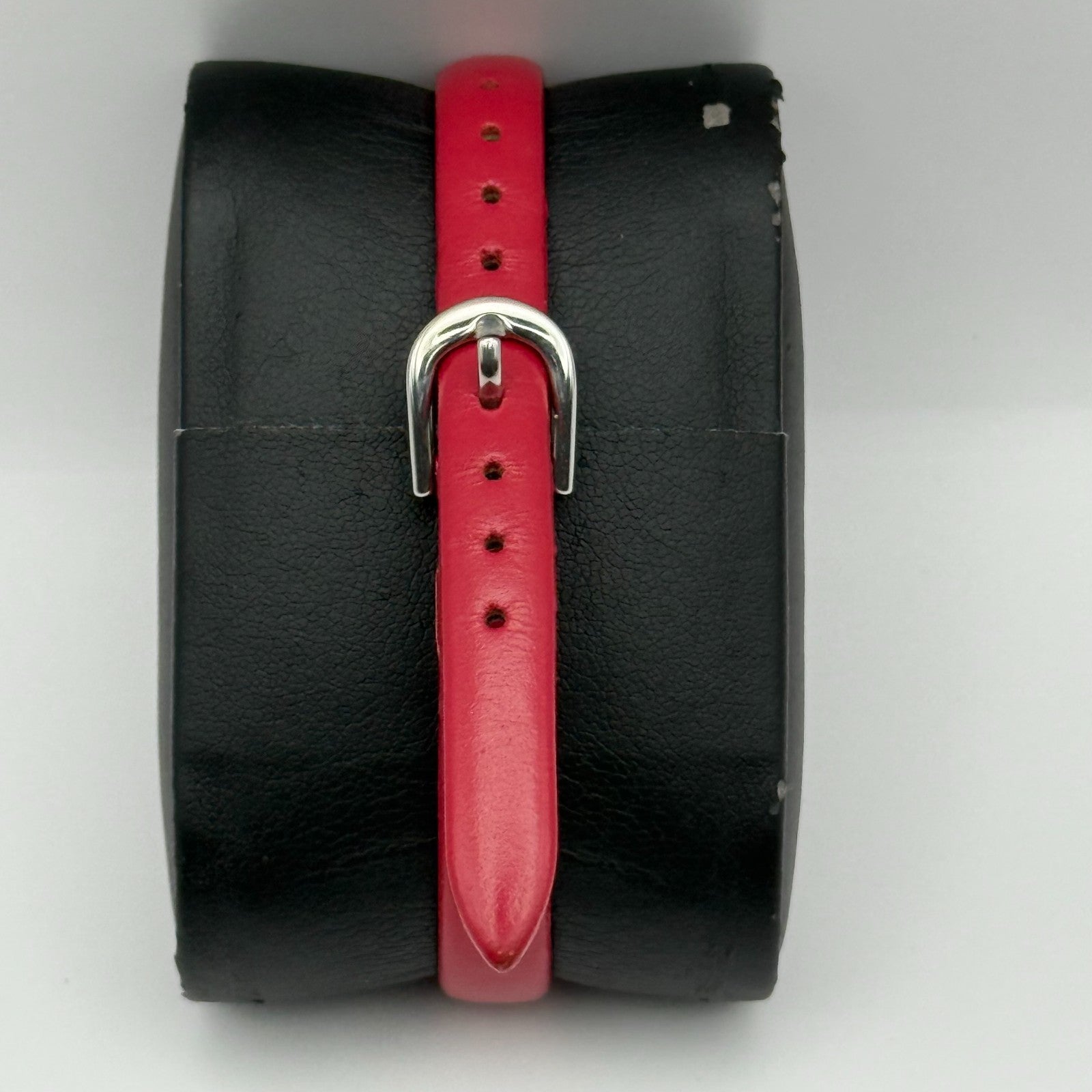 Avon Ladies Quartz Watch Mother of Pearl Dial Red Leather Strap Working 20mm