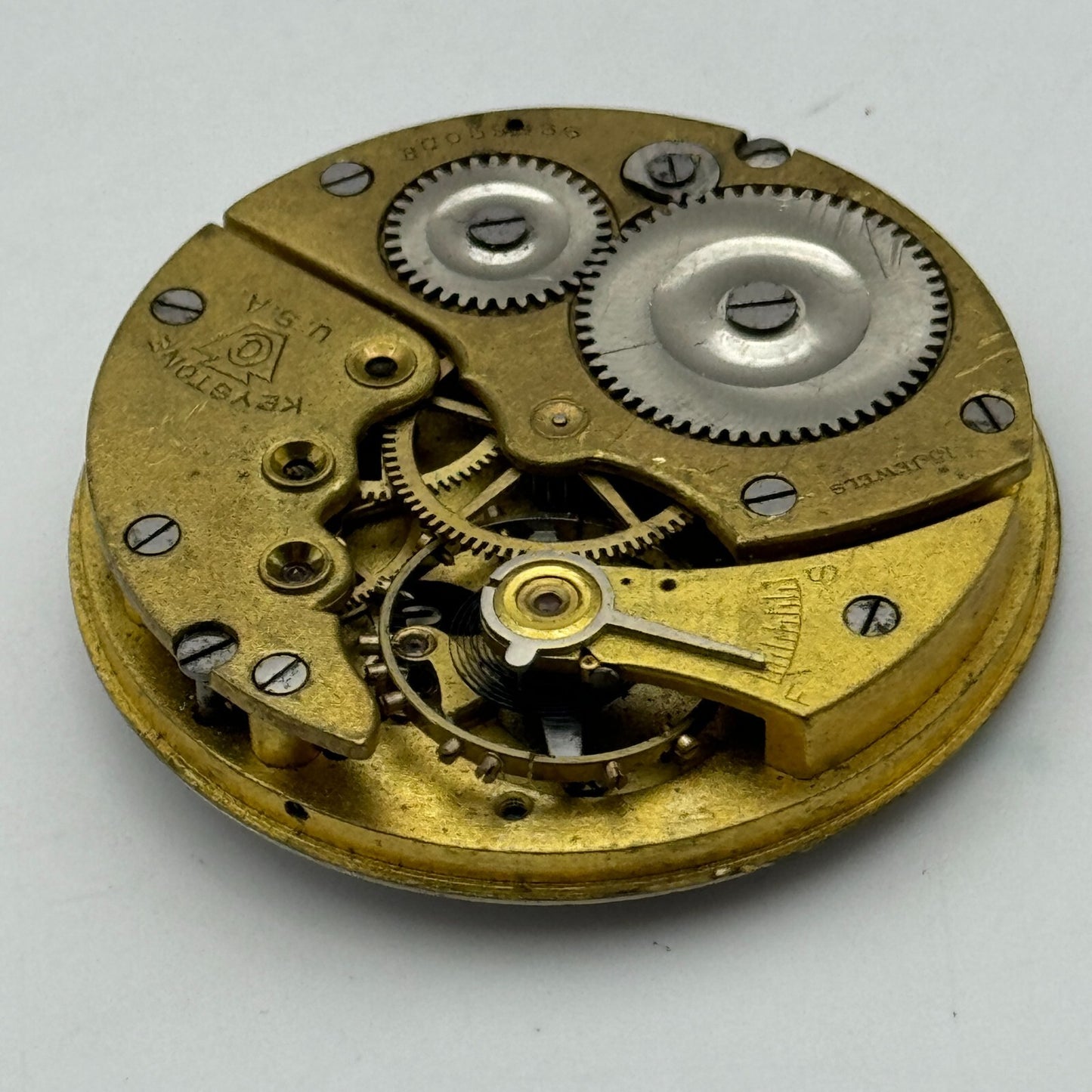 43.1mm Vintage Keystone USA 15 Jewels Swiss Hunter Pocket Watch Movement PARTS