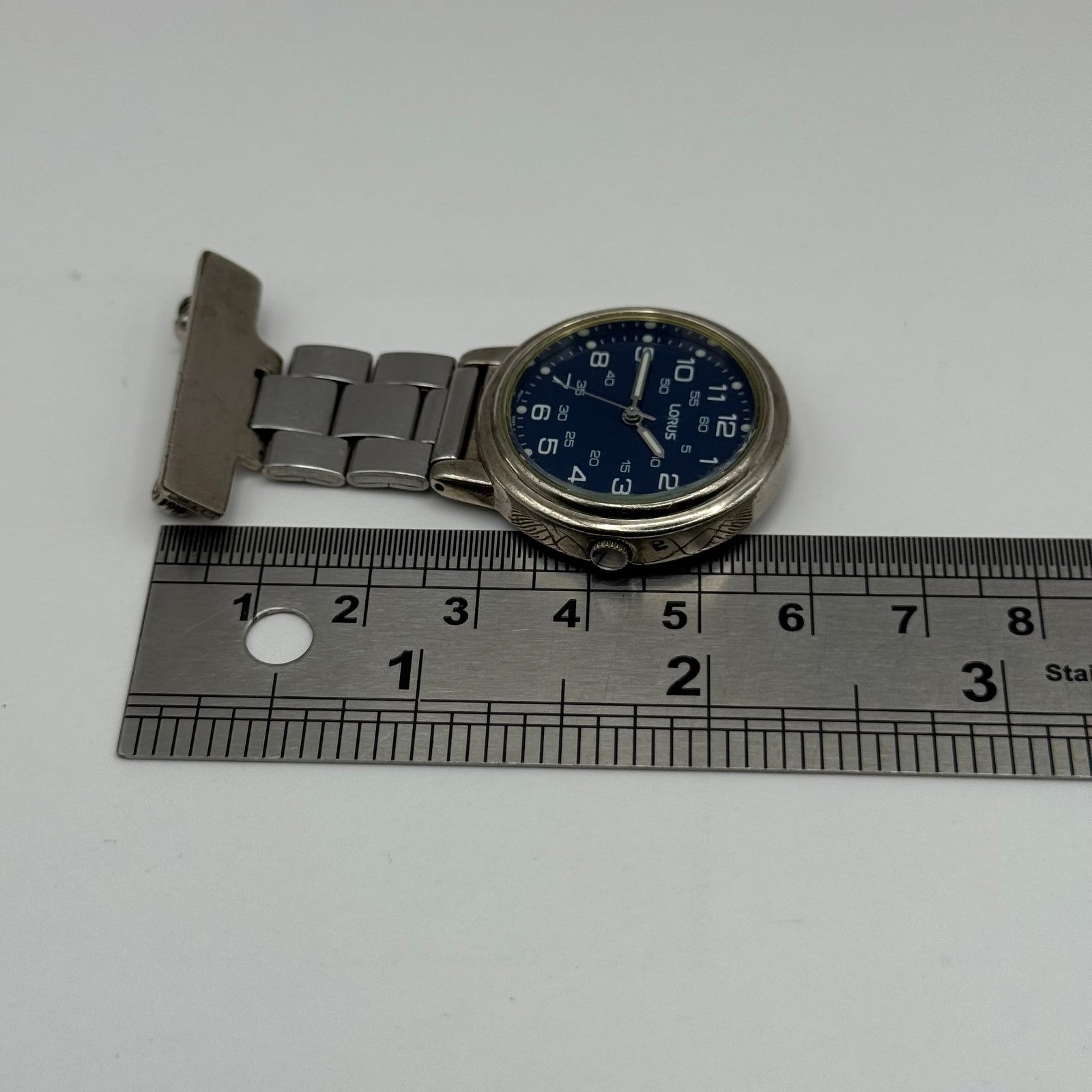 Lorus Quartz Fob Nurse Watch Blue Dial Base Metal Japan Working 29mm