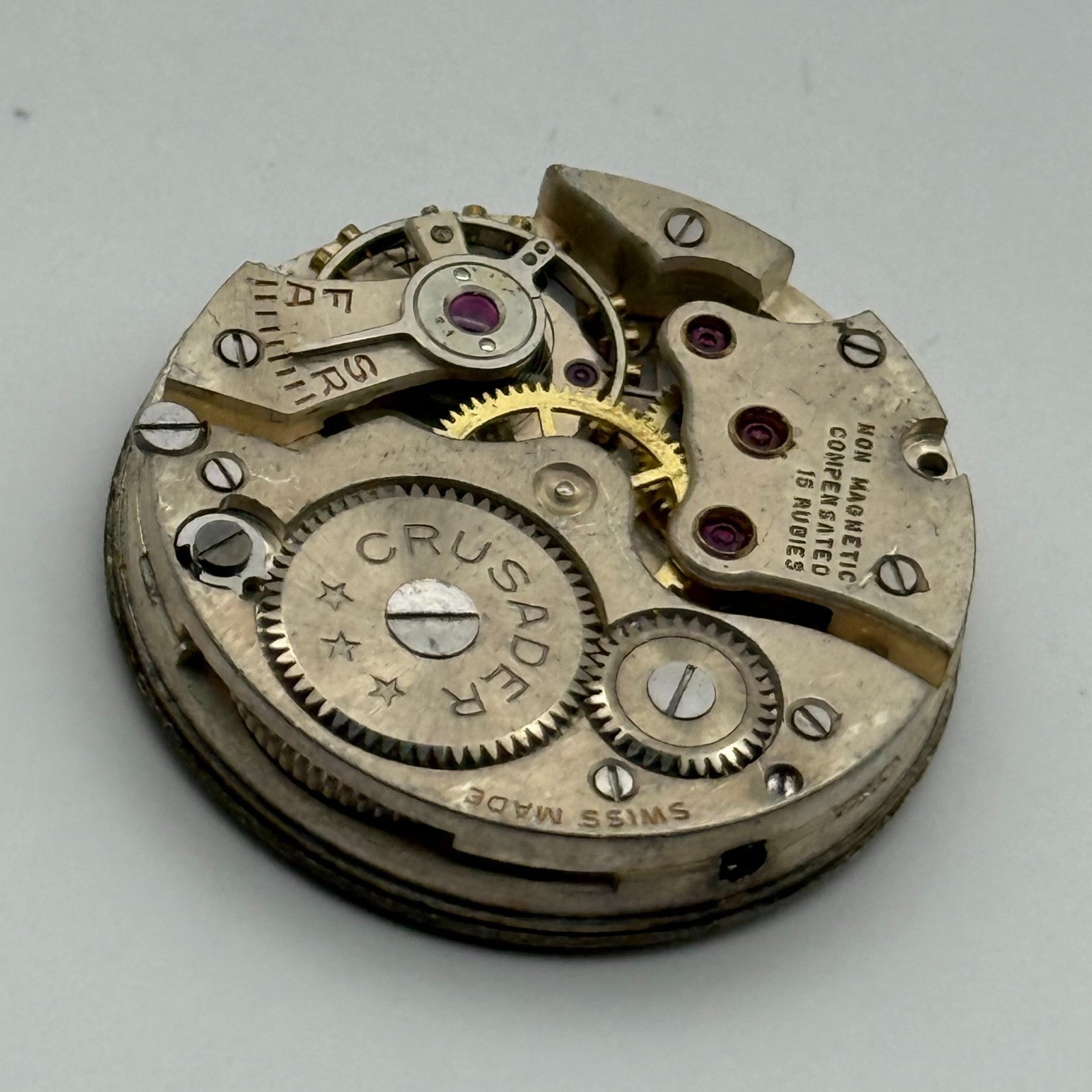 Crusader Compensated 15 Rubies Watch Movement Manual Wind Vintage Parts 23.9mm