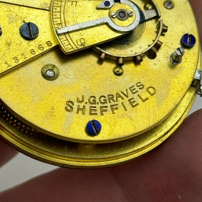 44.9mm Antique J G Graves Sheffield English Express Lever Pocket Watch Movement