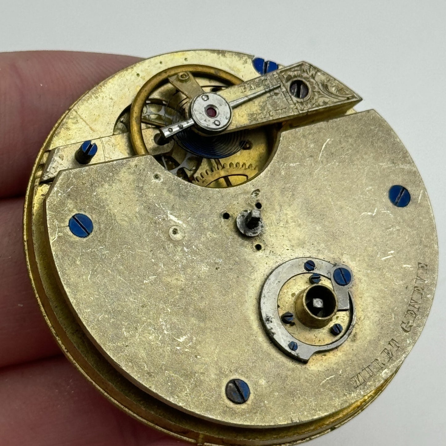 47.6mm Antique Muret Geneve Key Wound Pocket Watch Movement PARTS REPAIR SPARES