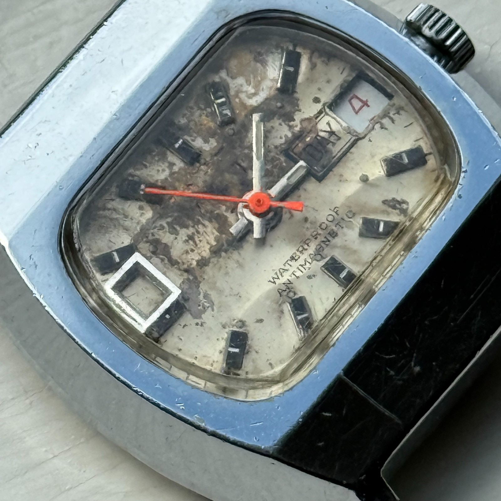 36mm Men's Vintage TV Shape Waterproof Date Swiss Manual Wind Watch PARTS REPAIR