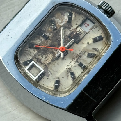 36mm Men's Vintage TV Shape Waterproof Date Swiss Manual Wind Watch PARTS REPAIR