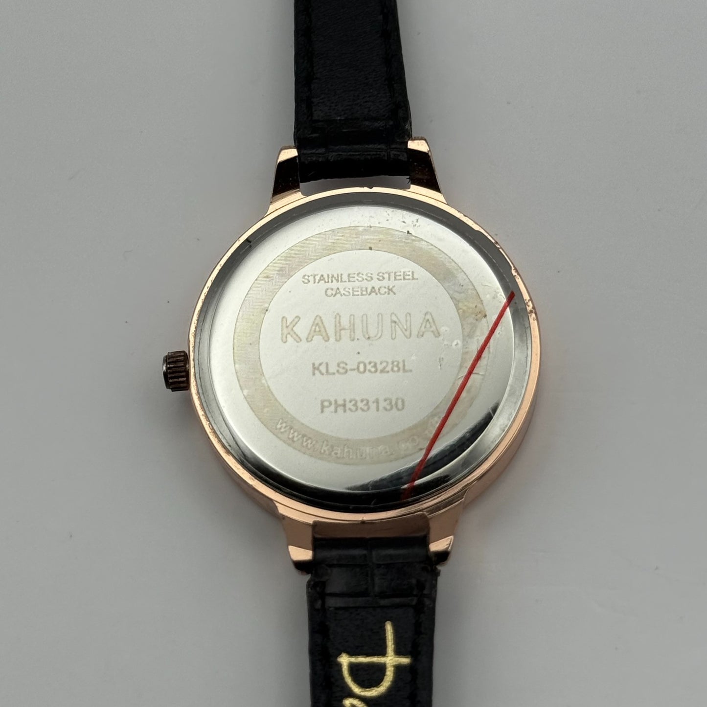 Kahuna Ladies Quartz Watch Floral Dial Black Leather Strap Working 30mm