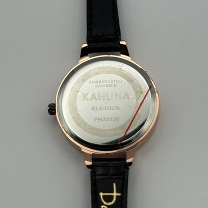 Kahuna Ladies Quartz Watch Floral Dial Black Leather Strap Working 30mm