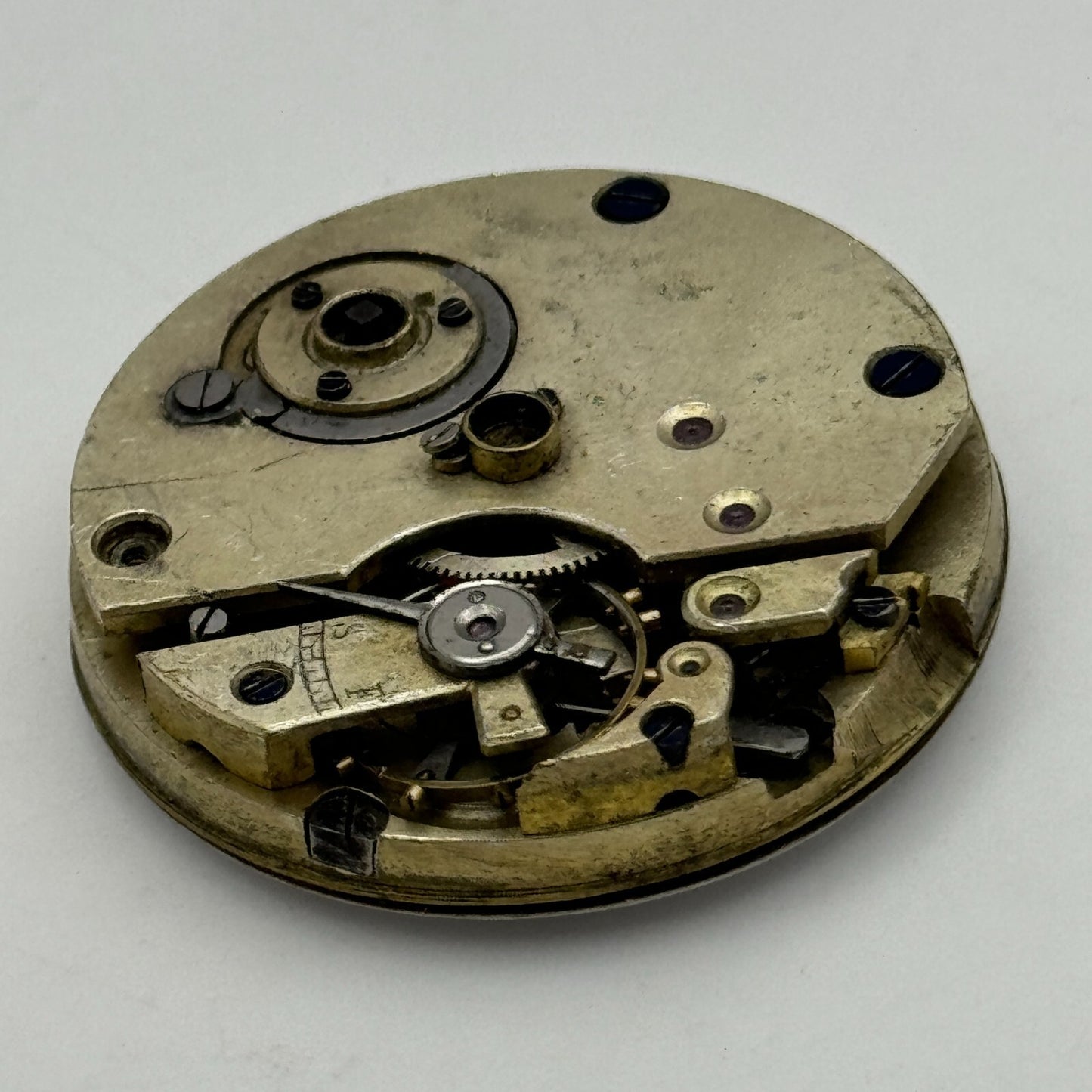 33.7mm Antique Unidentified Key Wound Pocket Watch Movement Dial PARTS REPAIR