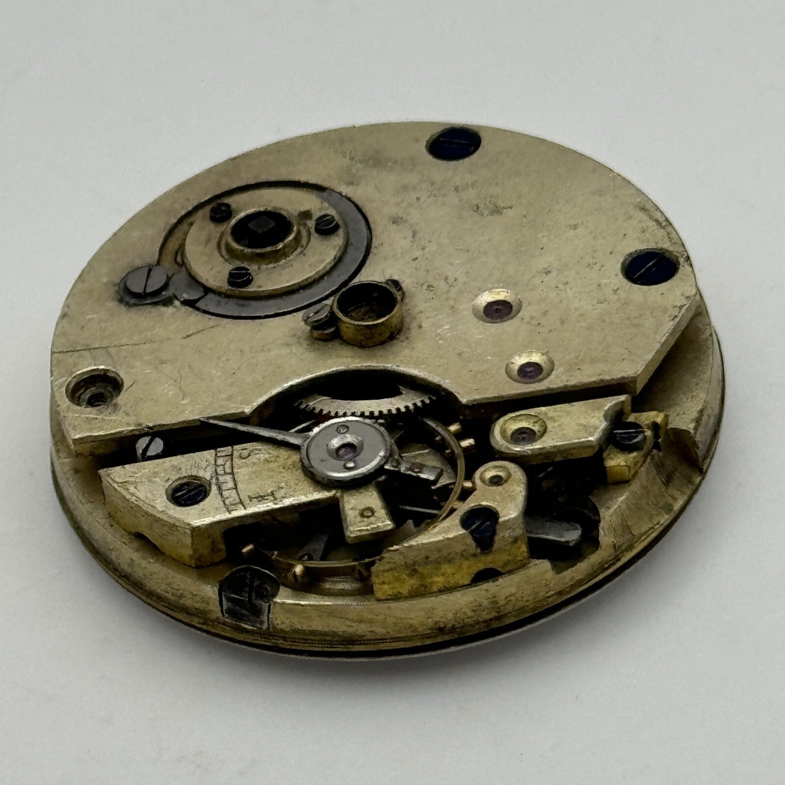 33.7mm Antique Unidentified Key Wound Pocket Watch Movement Dial PARTS REPAIR