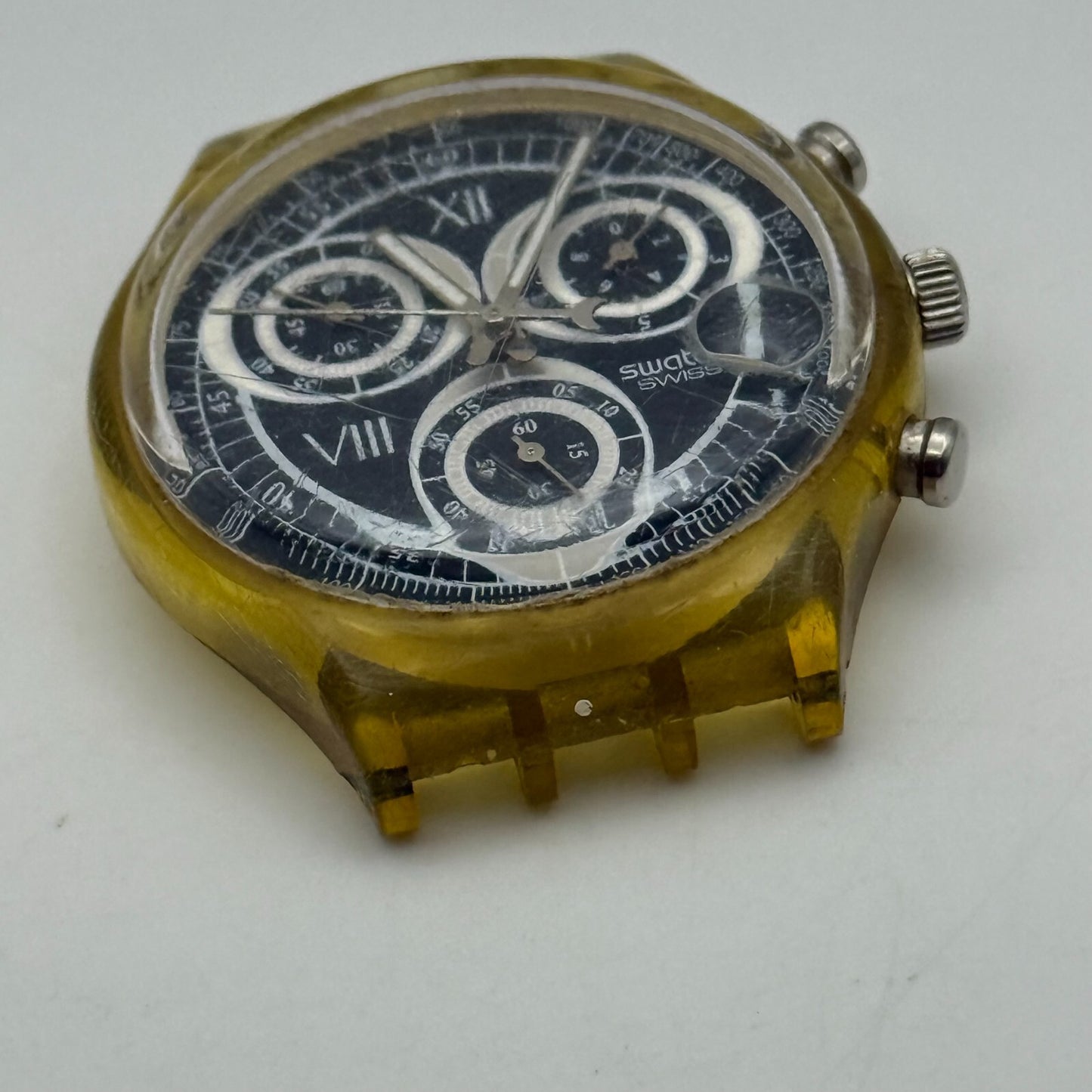 37.4mm Vintage 1996 Swatch Shiny Start SCK407 Chronograph Watch UNTESTED PARTS