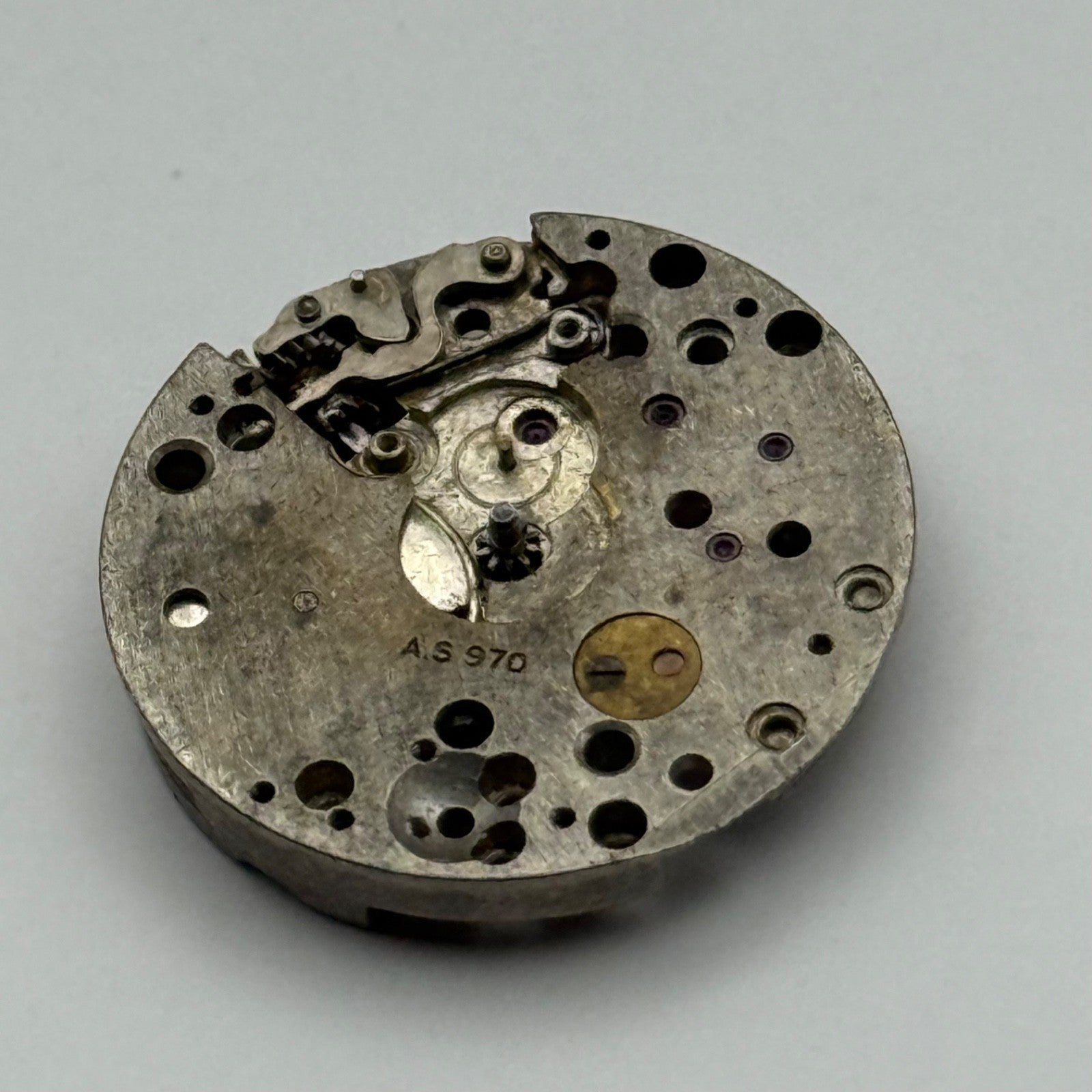 AS 970 Watch Movement Manual Wind Vintage Swiss Incomplete Parts Repair 19.6mm