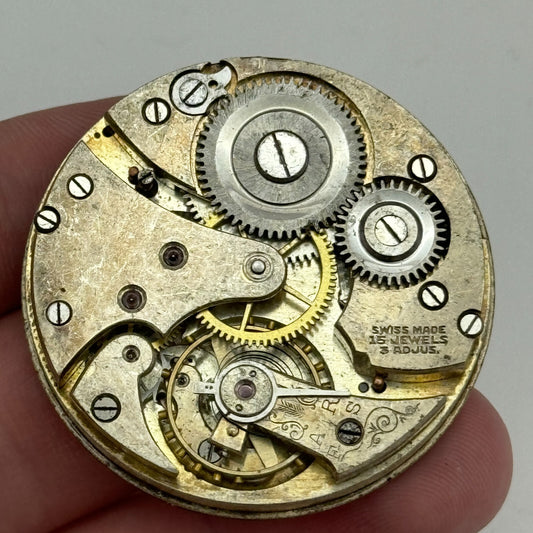 43.1mm Vintage 15 Jewels Swiss 3 Adjus Sub Seconds Pocket Watch Movement PARTS