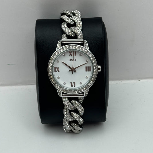 31mm Ladies DMQ Jewelled Diamonique CZ White Dial Watch New Battery 8 inches