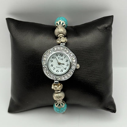 YLQ Ladies Quartz Watch Crystal Accents Beaded Design Bracelet Working 25mm