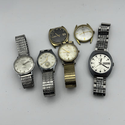 Bundle Of 6 Vintage Men’s Watches Mechanical Wind Up Job Lot Parts Repair Spares