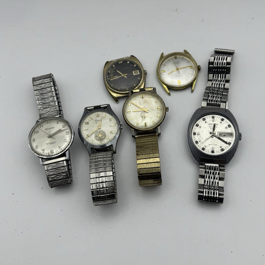 Bundle Of 6 Vintage Men’s Watches Mechanical Wind Up Job Lot Parts Repair Spares