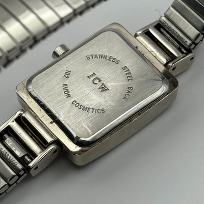 A Ladies Quartz Watch Rectangular Dial Silver Tone Stretch Band Working 19mm