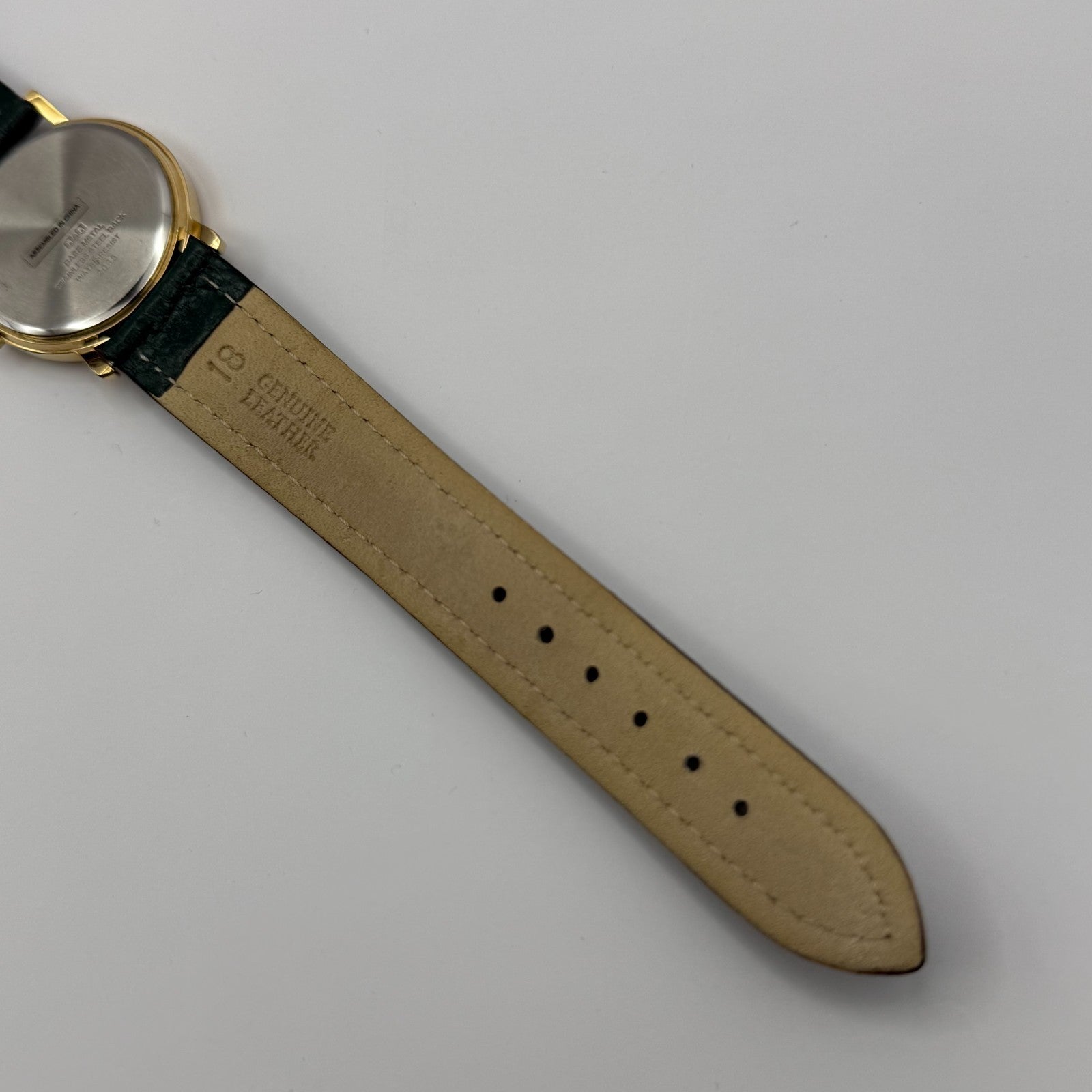 Falcon Ladies Quartz Watch Gold Tone Case Green Leather Strap Working 30mm