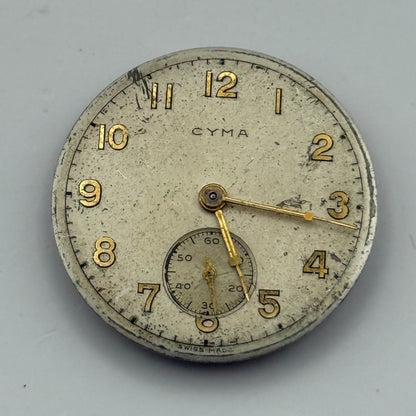 Cyma 162 Watch Movement Manual Wind Vintage Swiss 15 Jewels Parts Repair 23.5mm