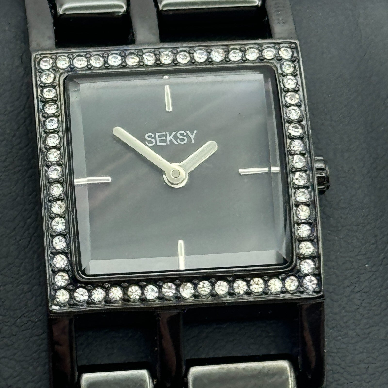 23mm Working Seksy Sekonda 4008 Black Jewelled Quartz Watch New Battery 7.5 Inch