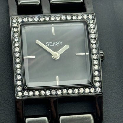 23mm Working Seksy Sekonda 4008 Black Jewelled Quartz Watch New Battery 7.5 Inch