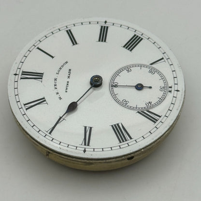 44.8mm Antique Henry E Peck London Swiss Key Wound Pocket Watch Movement PARTS