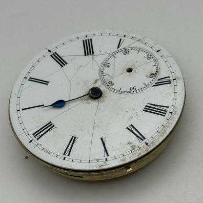 45.1mm Antique Unidentified Key Wound Pocket Watch Movement PARTS REPAIR SPARES