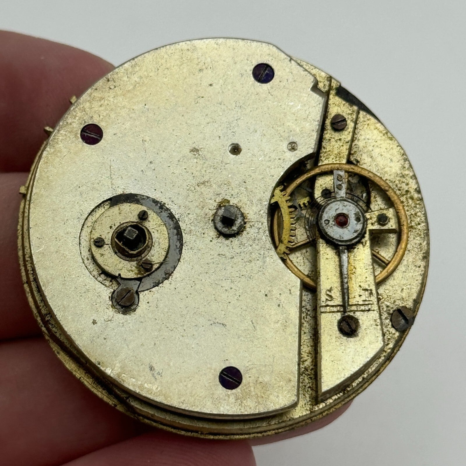 47.6mm Antique Unidentified Key Wound Pocket Watch Movement Dial PARTS REPAIR